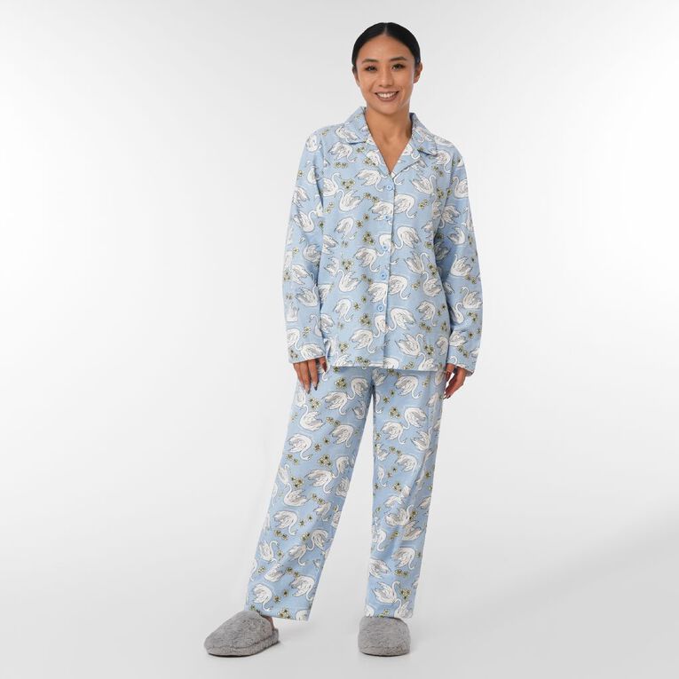 H&H Women's Flannel Pyjama Set, Blue Light, hi-res