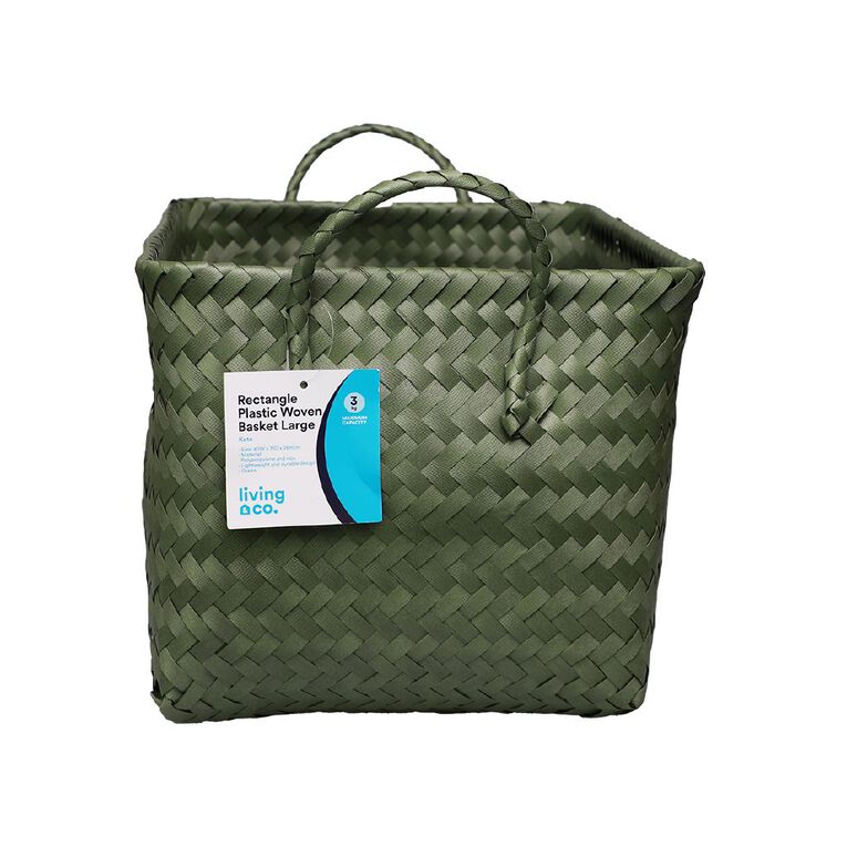 Living & Co Rectangle Plastic Woven Basket Cream, , hi-res