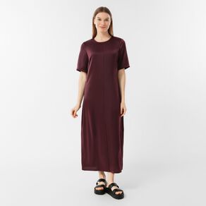 H&H Women's Short Sleeve Satin Tee Midi Dress
