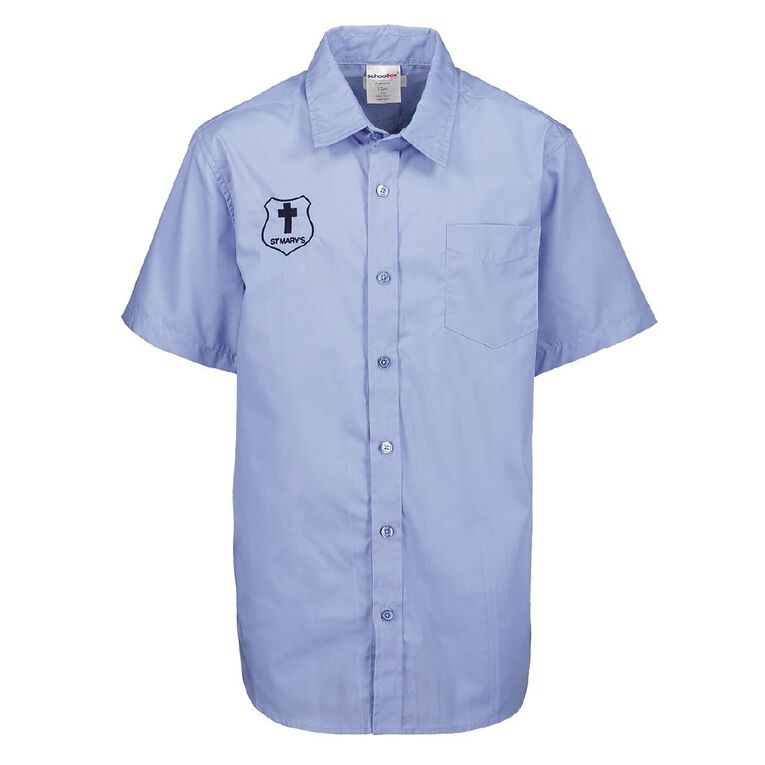 Schooltex St Mary's Hastings New Short Sleeve Shirt with Embroidery, Blue Mid, hi-res