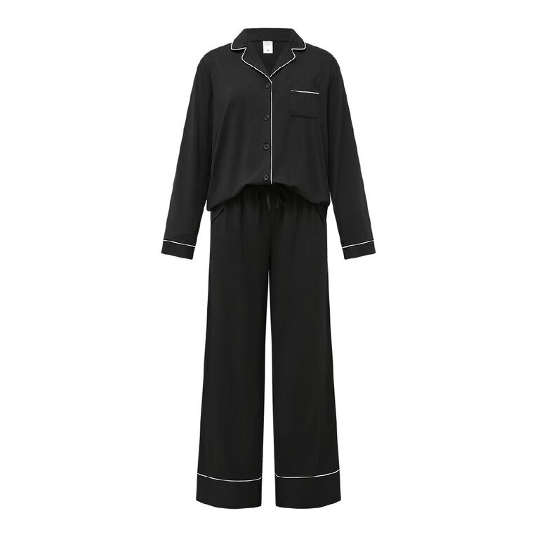 H&H Women's Comfy Button Up Pyjama Set, Black, hi-res