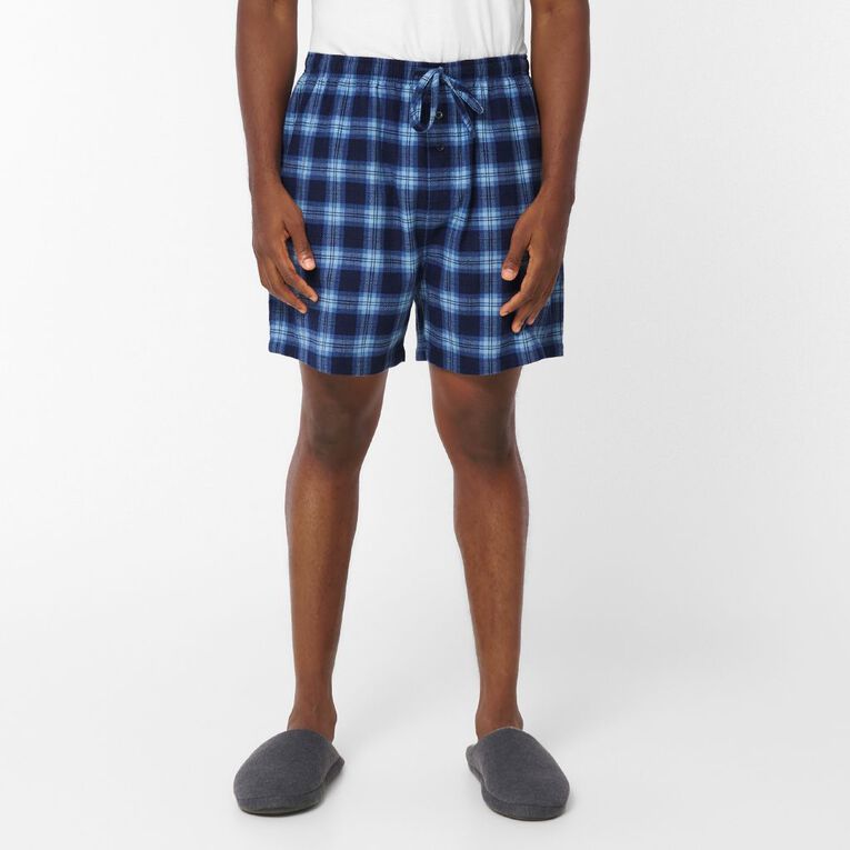 H&H Men's Flanelette Pyjama Shorts, Blue Dark, hi-res