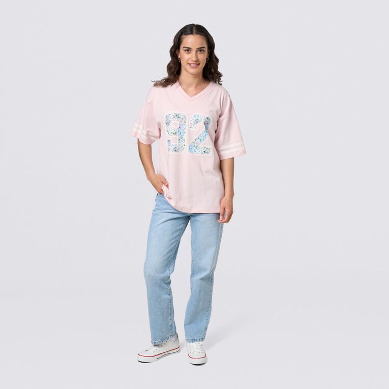 H&H Women's Amber Rixon V-Neck Drop Shoulder Tee, Pink, hi-res