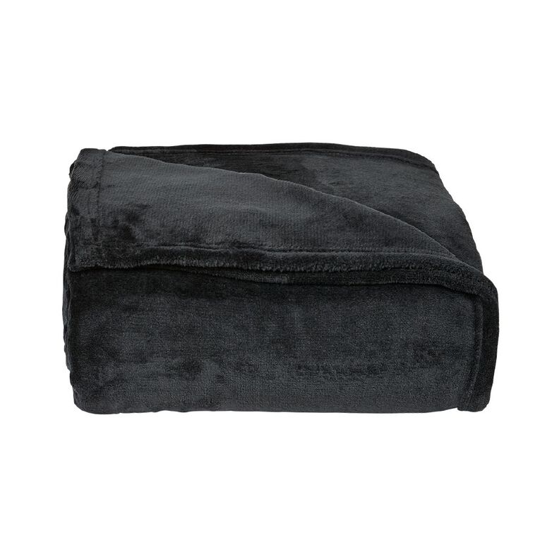 Living & Co Ultra Soft Plush Blanket Black Queen, Black, hi-res