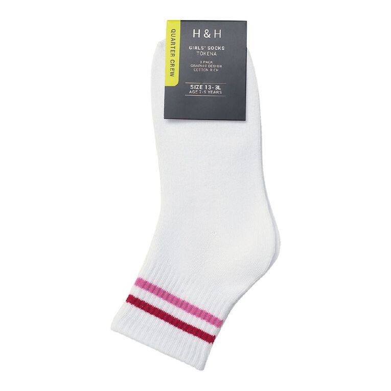 H&H Girls' Graphic Quarter Crew Socks 3 Pack, Red Mid, hi-res
