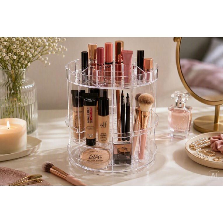 Living & Co Makeup Organiser 3 Tier Turntable Clear, , hi-res