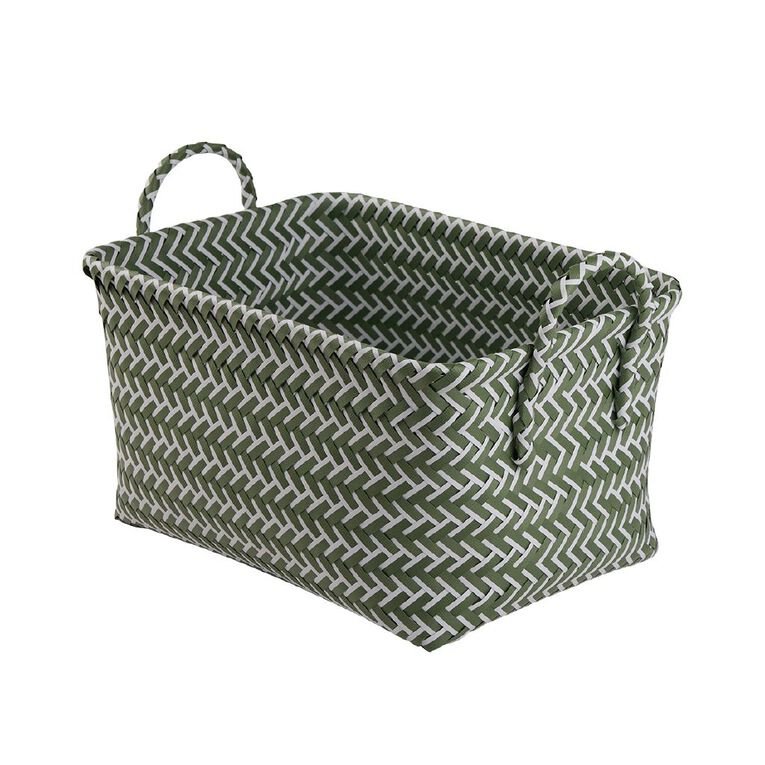Living & Co Rectangle Plastic Woven Basket Green, , hi-res