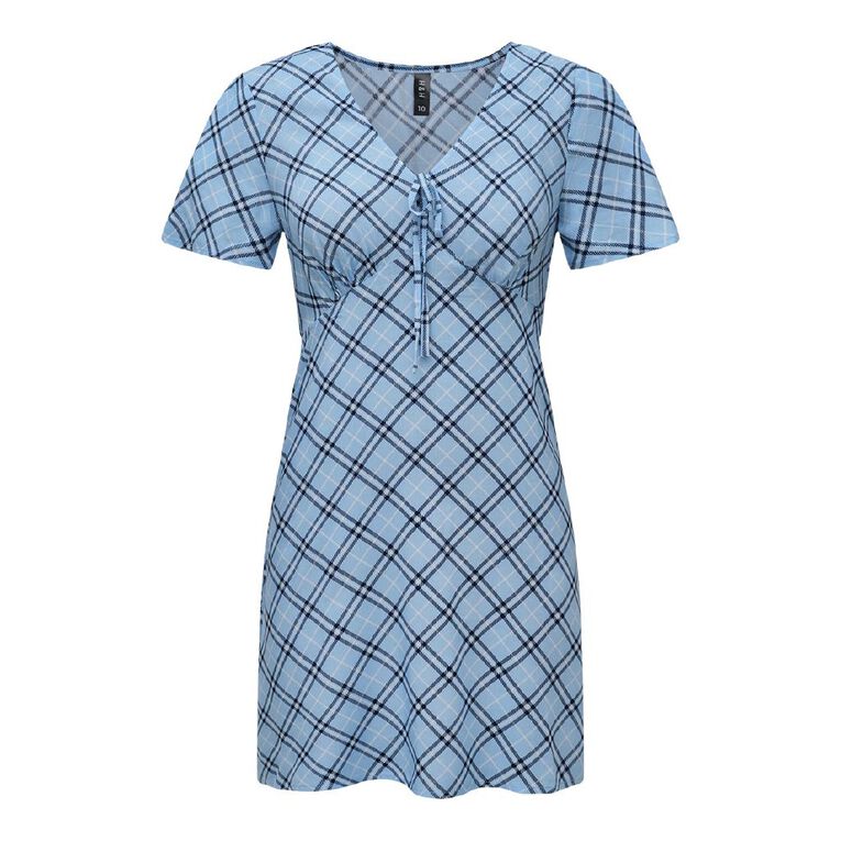 H&H Women's Short Sleeve Mini Tea Dress, Blue Light, hi-res