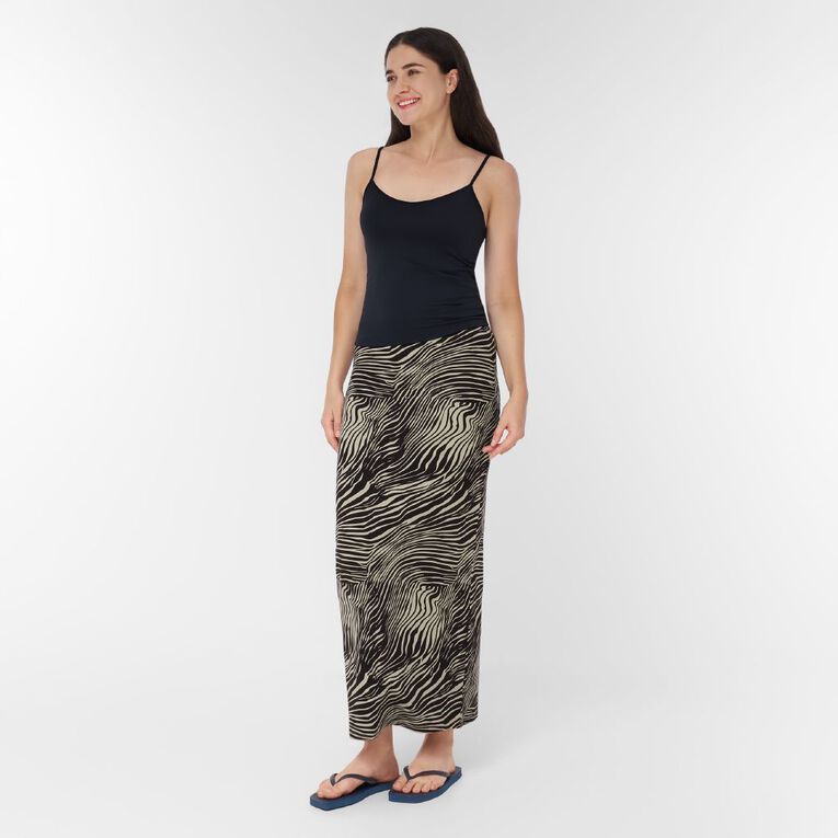 H&H Women's Contour Printed Maxi Skirt, Brown Dark, hi-res