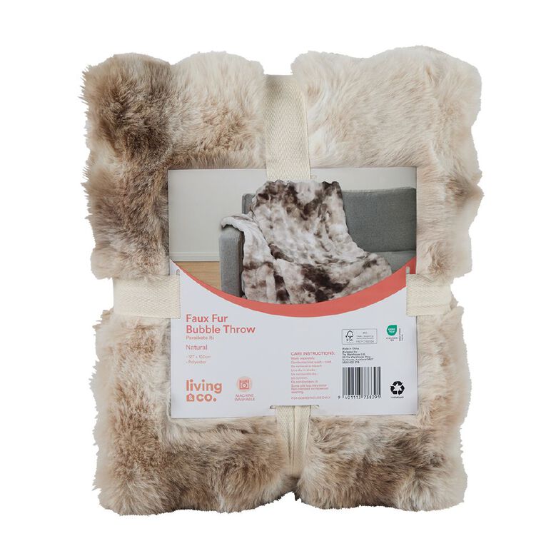 Living & Co Throw Bubble Faux Fur Natural 127cm x 152cm, , hi-res