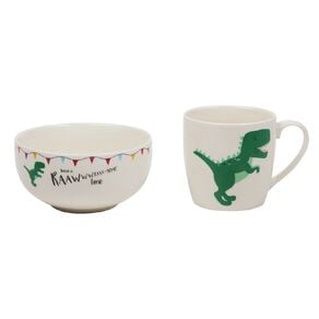 Living & Co Kids Dino Roar Breakfast Mug & Bowl Set Green