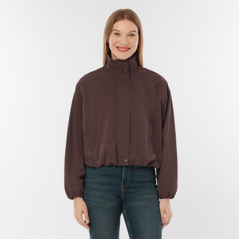 H&H Women's Nylon Funnel Neck Bomber Jacket, Brown Dark SPOTS, hi-res