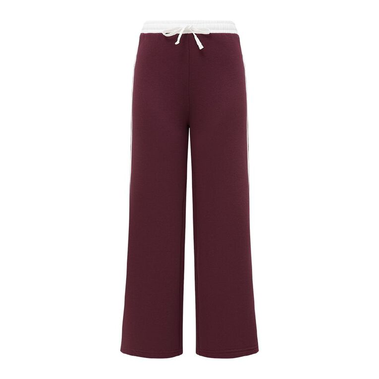 H&H Women's Wide Leg Multi Stripe Trackpants, Red Dark, hi-res