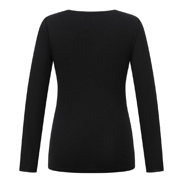H&H Women's Merino Thermal Long Sleeve Top, Black, hi-res