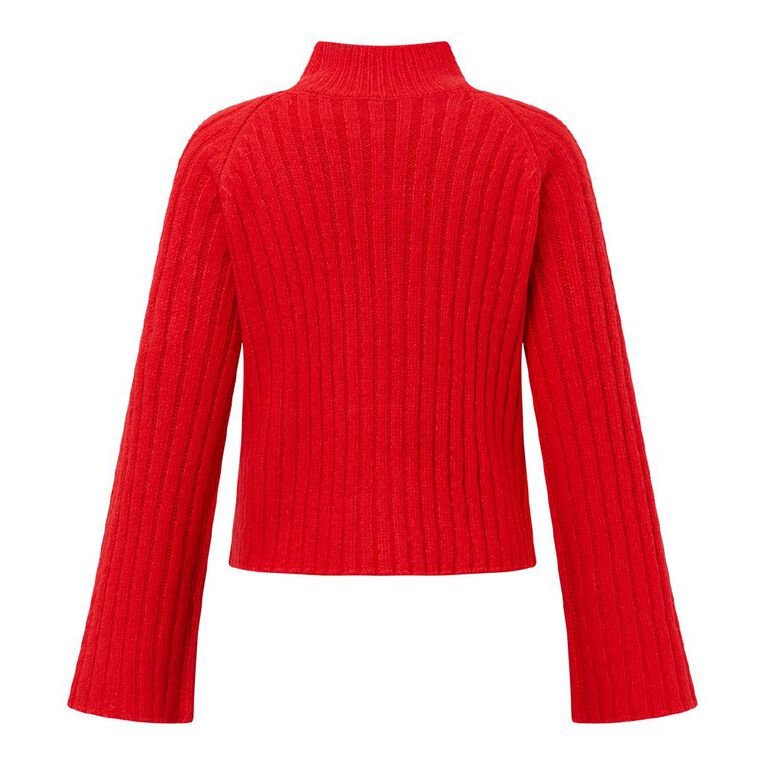 H&H Women's Oversized Crop Box Funnel Knit Jumper, Red, hi-res