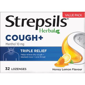 Strepsils Herbal Cough Honey Lemon Lozenges 32 Pack