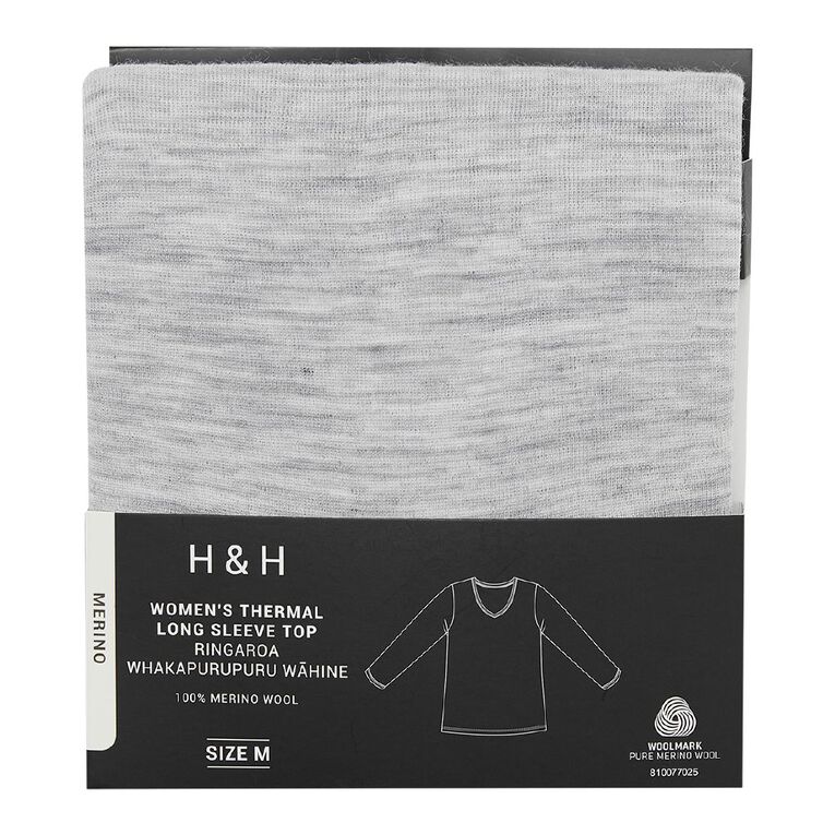 H&H Women's Merino Thermal Long Sleeve Top, Grey Marle, hi-res