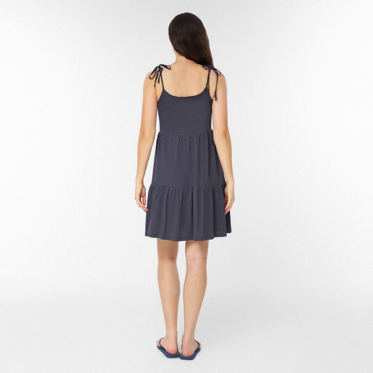 H&H Women's Tiered Slub Mini Dress, Blue Dark, hi-res
