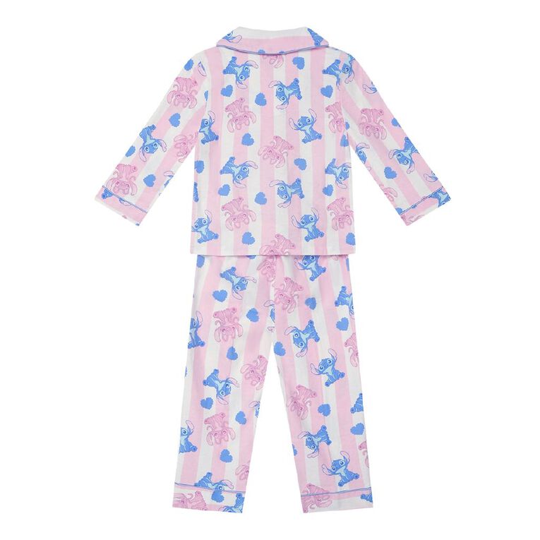 Stitch Girls' Flannelette Button Up Pyjama Set, Pink Mid, hi-res