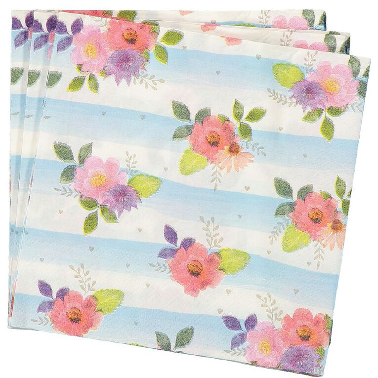Artwrap Printed Napkins Floral Stripes 2-ply 33cm x 33cm 20 Pack, , hi-res