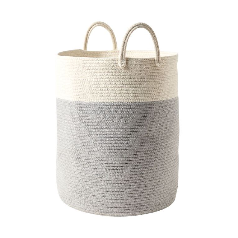 Living & Co Cotton Blend Hamper Grey/White 50cm, , hi-res