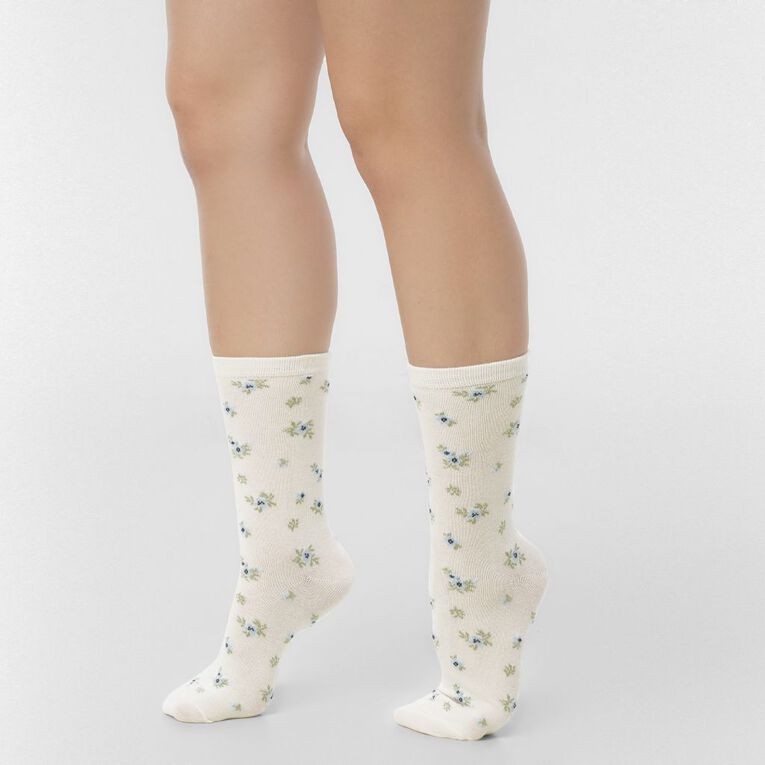 H&H Women's Crew Jaquard Socks 5 Pack, Cream, hi-res