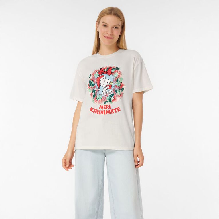 Peanuts Snoopy Christmas Women's Tee, Cream, hi-res