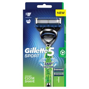 Gillette 5 Sport 1 Handle Plus 2 Cartridges Razor