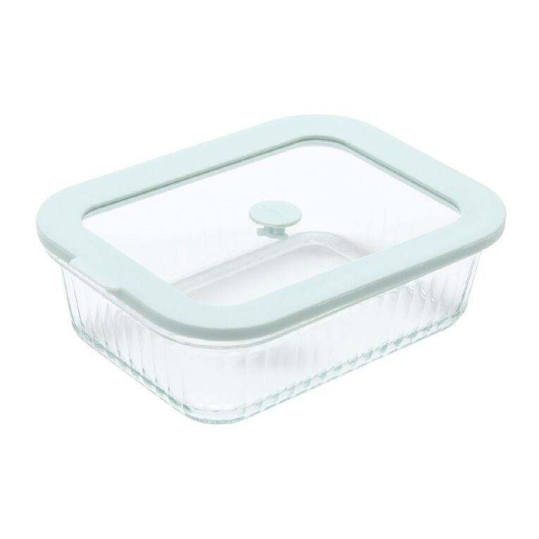 Living & Co Ribbed Rectangle Glass Food Storage Container 1L, , hi-res