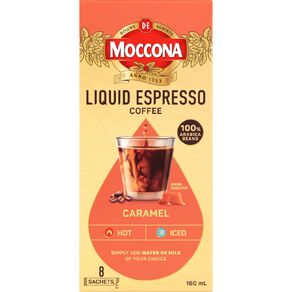 Moccona Liquid Coffee Sachets Caramel 8 pack