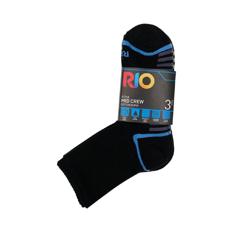 Rio Men's Active Mid Crew Socks 3 Pack, Black, hi-res