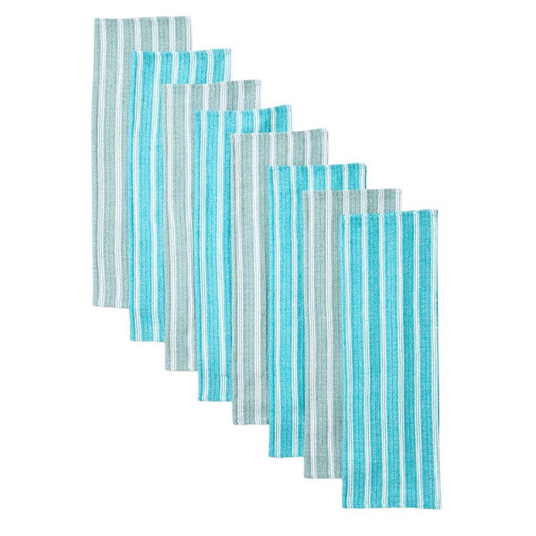 Living & Co Dobby Tea Towel Set Stripe Multi-Coloured 8 Pack, , hi-res