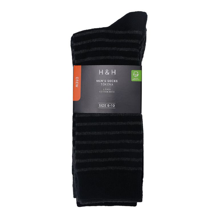 H&H Men's Crew Business Sock 5 Pack, Black/Grey CORE, hi-res