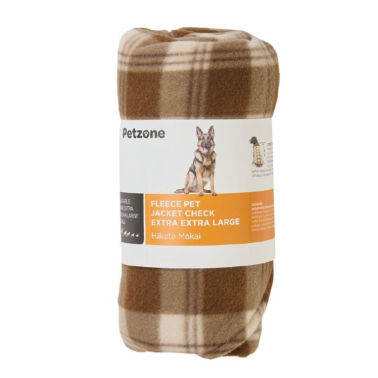 Petzone Fleece Pet Jacket Check Brown Mid 2XL, , hi-res