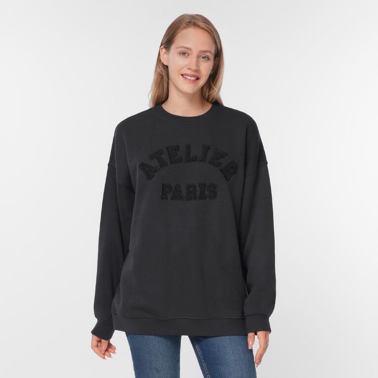 H&H Women's Long Sleeve Oversized Crew, Grey Dark, hi-res