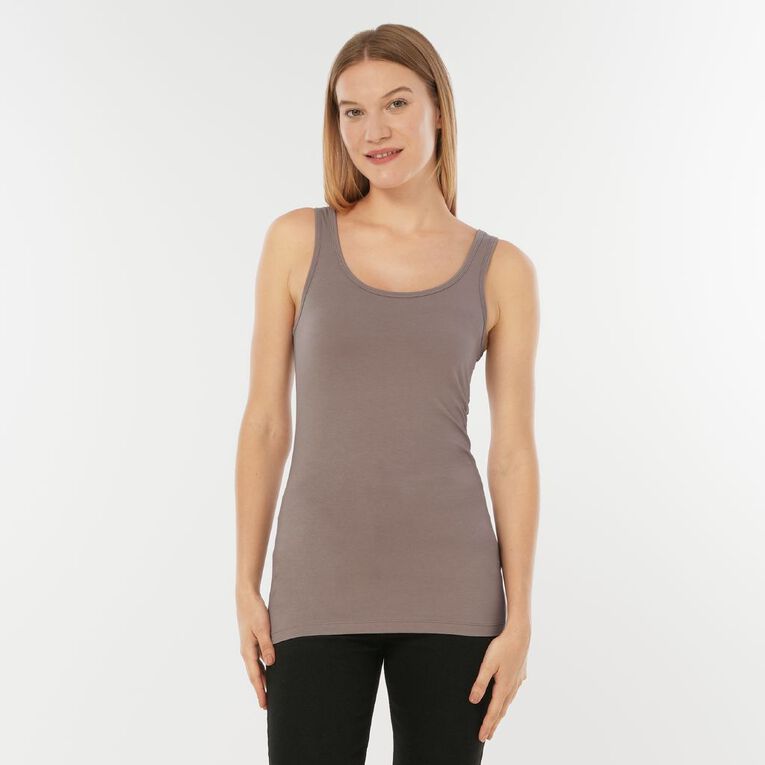 H&H Essentials Women's Stretch Cotton Longline Tank, Brown Light, hi-res