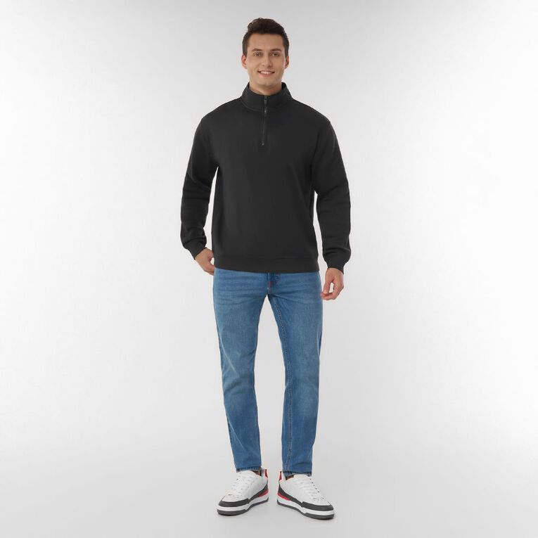 H&H Men's 1/4 Zip Sweat Panel Detail, Black, hi-res