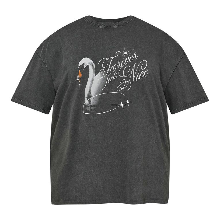 H&H Curve Women's Short Sleeve BF Print Tee, Black, hi-res