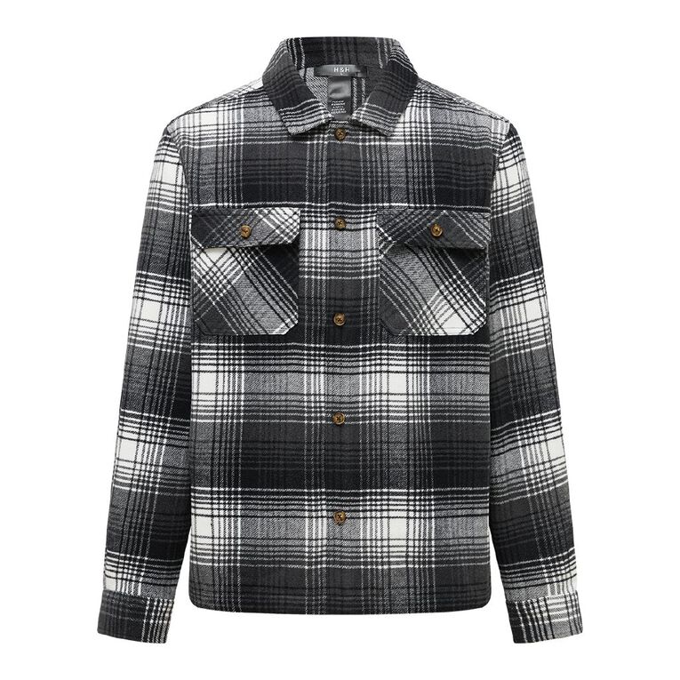 H&H Men's Heavy Flannel Shacket, Black/White, hi-res
