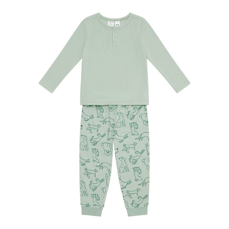 H&H Boys' Waffle and Flanelette Pyjama Set, Green Light, hi-res