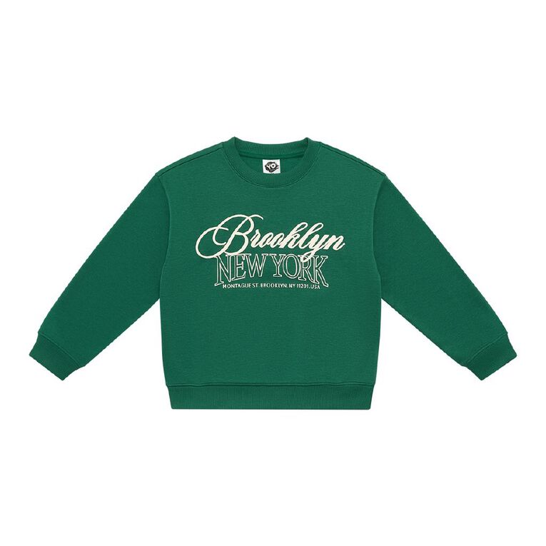 Young Original Printed Crew Sweat, Green Mid, hi-res