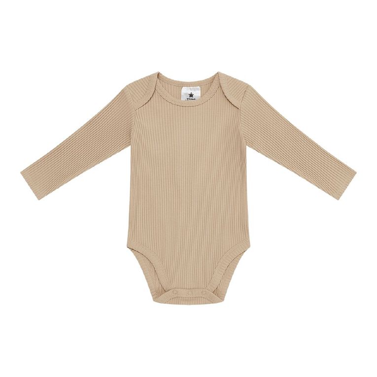 Young Original Baby's Long Sleeve Rib Bodysuit 3 Pack, Brown Light, hi-res