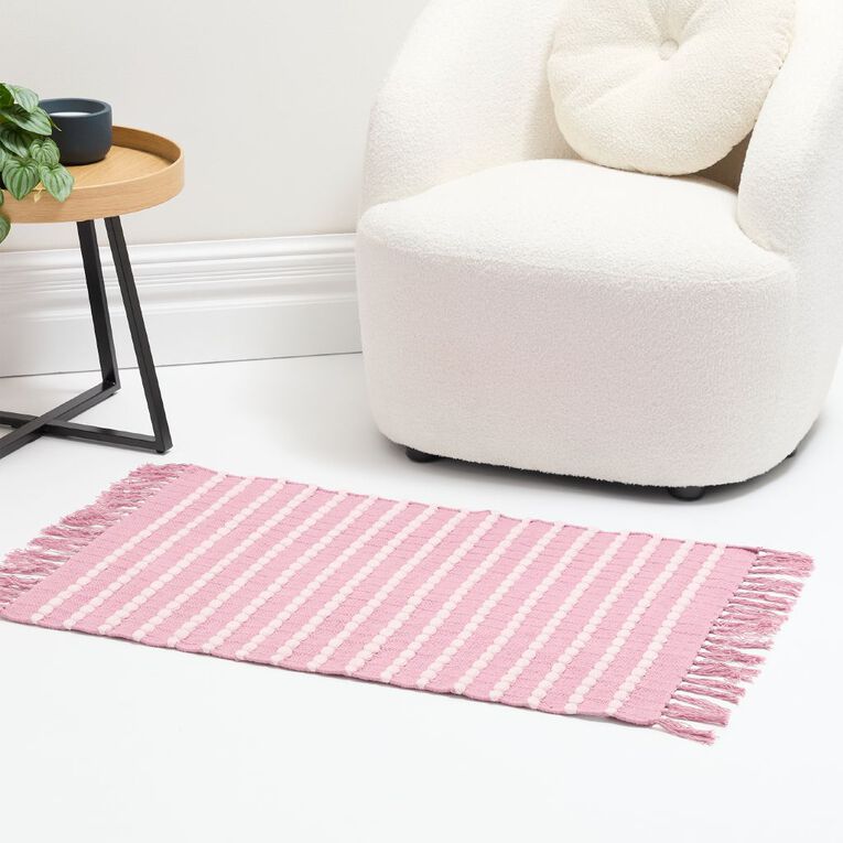 Living & Co Cotton Woven Rug Pink 60cm x 90cm, , hi-res