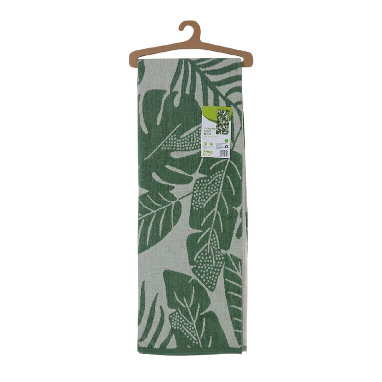 Living & Co Jacquard Beach Towel Plants Green 86cm x 160cm, , hi-res