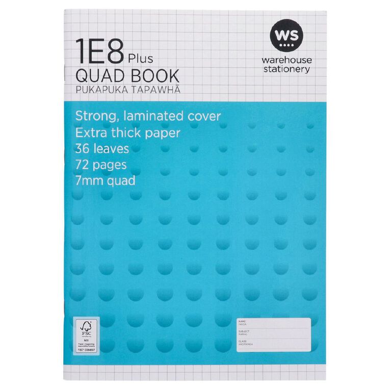WS Exercise Book 1E8 Plus Quad 36 Leaf Blue, , hi-res