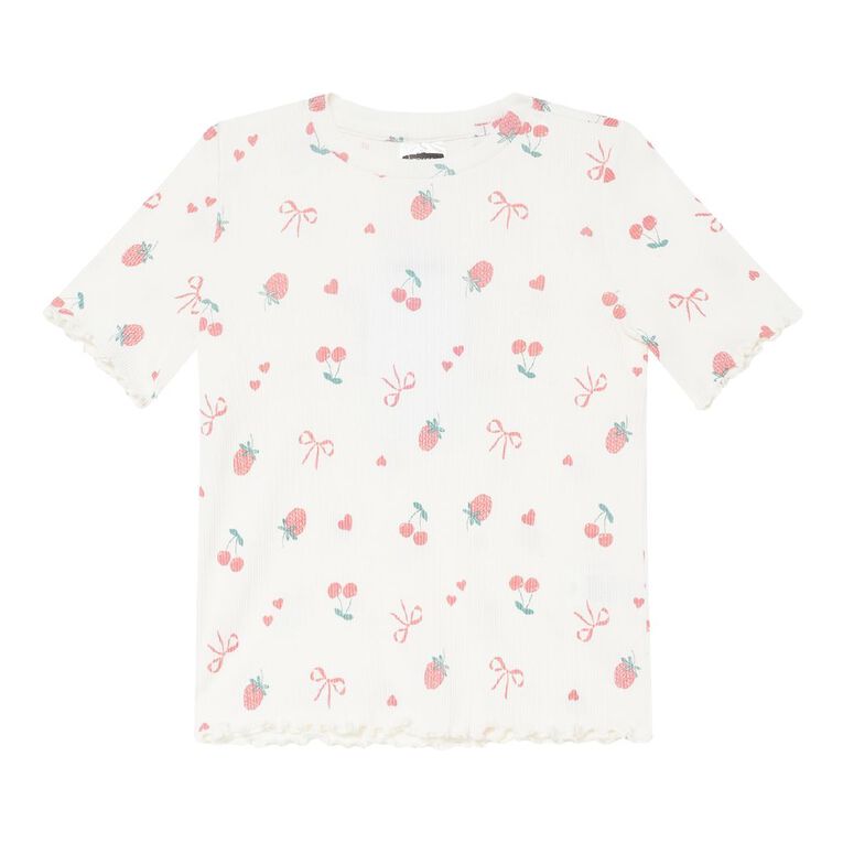 Young Original Short Sleeve Printed Rib Top, White, hi-res