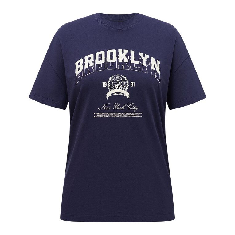 H&H Women's Short Sleeve Boyfriend Graphic Tee, Blue Dark, hi-res