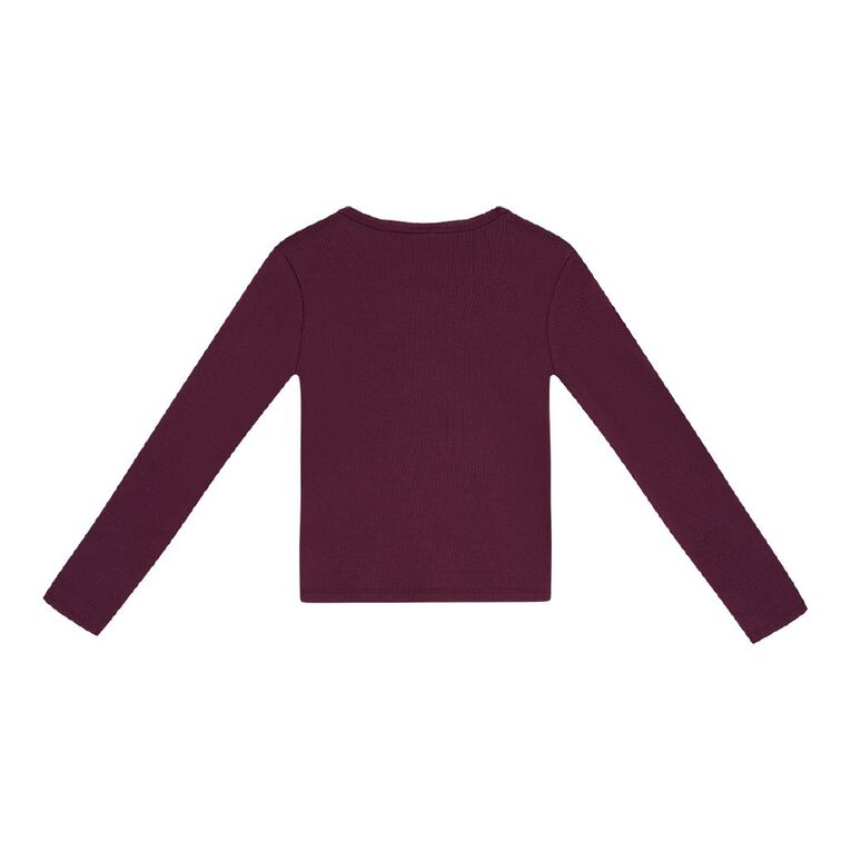 Young Original Long Sleeve Rib Crew Neck Top, Red Dark, hi-res