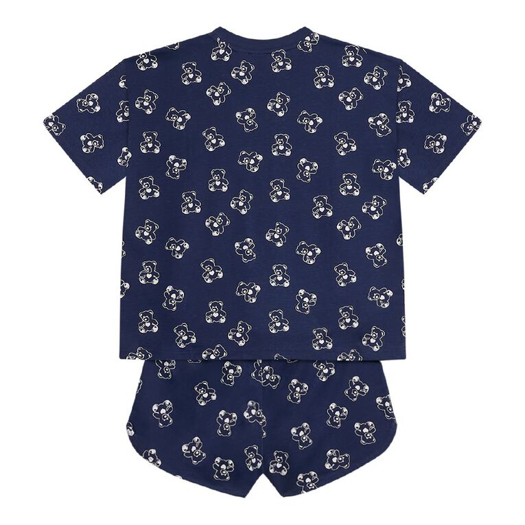 H&H Girls' Tee and Short Pyjama Set, Blue Dark, hi-res