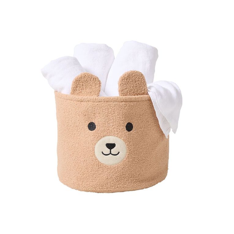 Living & Co Kids Boucle Bear Basket Brown Mid, , hi-res